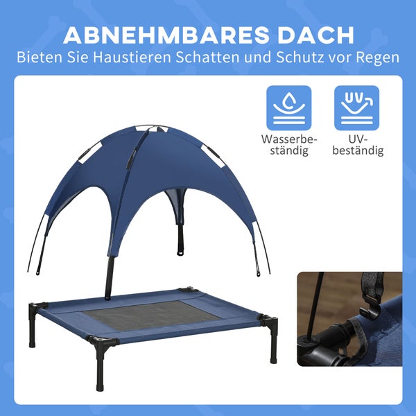 PawHut Hundebett, L76 x B61 x H73 cm, Stahl, Oxford, Netzstoff, Taftstoff, Dunkelblau+Schwarz