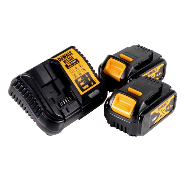 DeWalt Starter-Set DCB113 mit einem Ladegerät und zwei 18 Volt XR Lithium-Ionen-Akkus mit 4,0 Amperestunden.