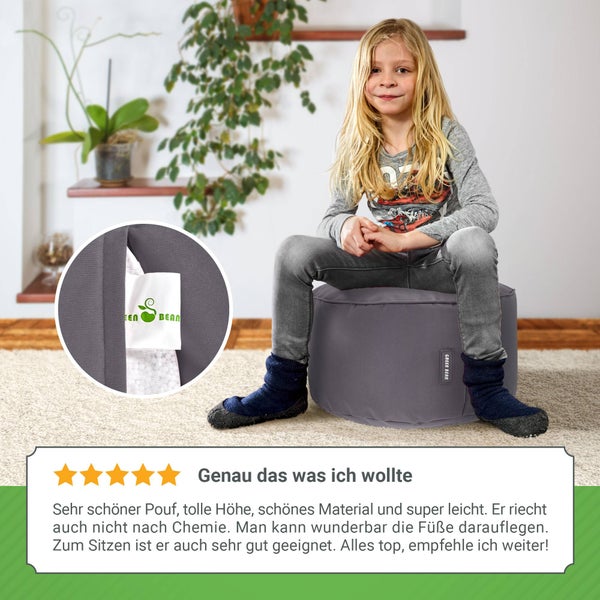 Green Bean Sitzsack-Hocker 45x25cm mit EPS-Perlen Füllung - Fußhocker Fußkissen Sitz-Pouf für Sitzsäcke - Bodenkissen für Kinder und Erwachsene - Fußablage Sitzkissen Sitzhocker Anthrazit