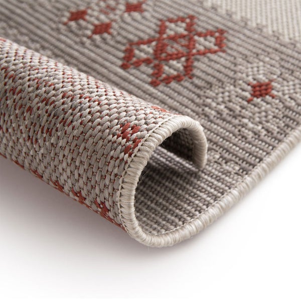FLOORDIREKT Outdoorteppich - Wetterbeständiger Außenteppich - Karo - Rot - 120 x 170 cm