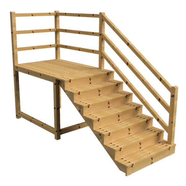 Holztreppe mit Plattform und Geländer