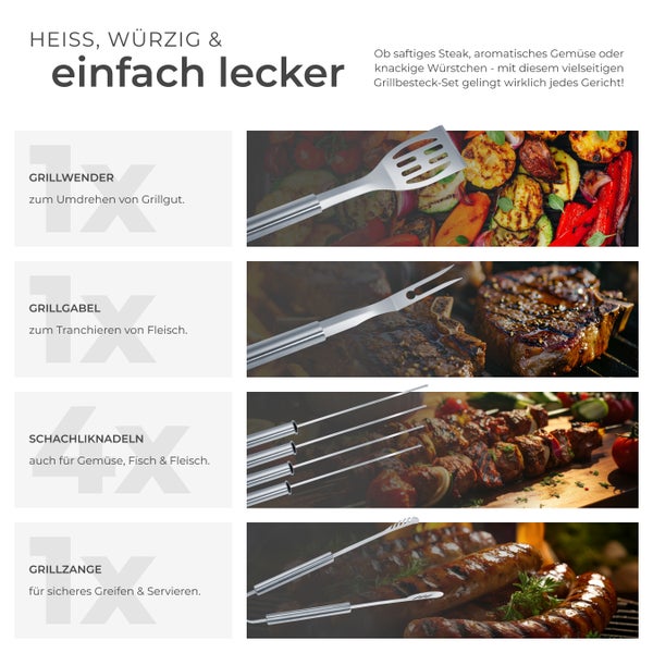Grillbesteck tectake  inklusive Aluminiumkoffer aus Edelstahl grau