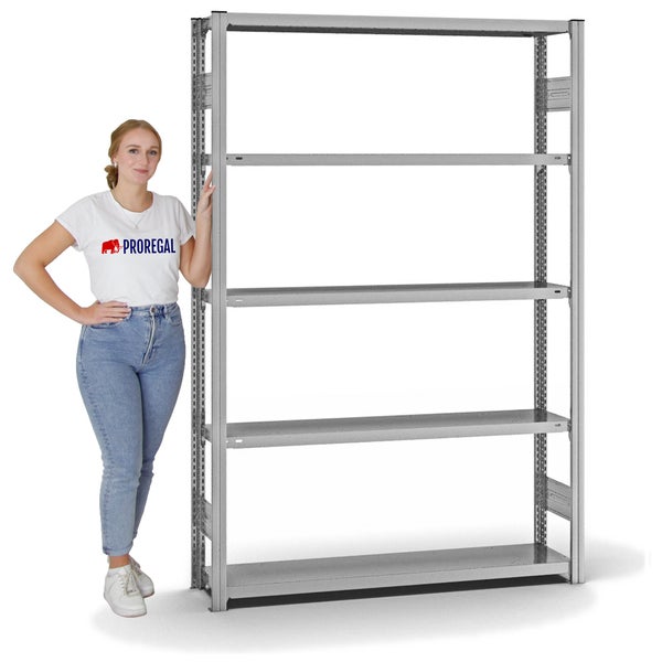PROREGAL Fachbodenregal Stecksystem T-Profil Light-Duty Grundregal HxBxT 200 x 130 x 30 cm 5 Ebenen Fachlast 175 kg Beidseitig Nutzbar Verzinkt