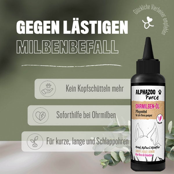 ALPHAZOO Ohrmilbenöl 100ml für Hunde und Katzen I Starkes Mittel gegen Ohrmilben