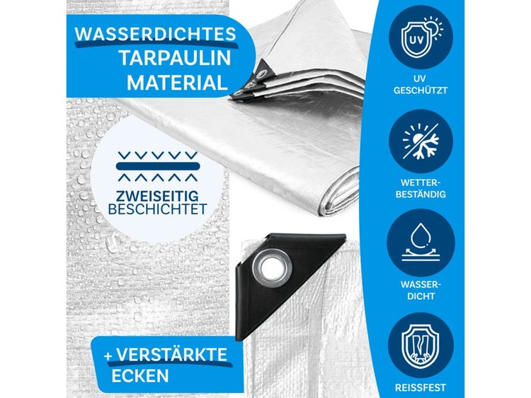 FLOORDIREKT Abdeckplane - Wasserdichte Plane - mit Ösen - Schutzplane - 240 g/m² - 8 x 10 m - Weiß
