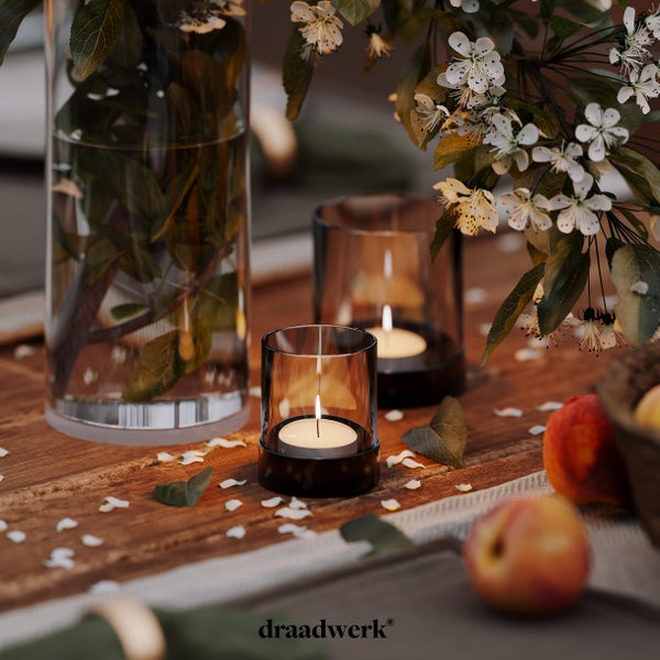 draadwerk® Kerzenhalter | 4er Set Tischdeko Windlichter | Teelichtgläser | Pulverbeschichtetes Metall & verdunkeltes Glas | Für Wohnung & Balkon | Stimmungsvolles Ambiente | Schwarz (Schwarz)
