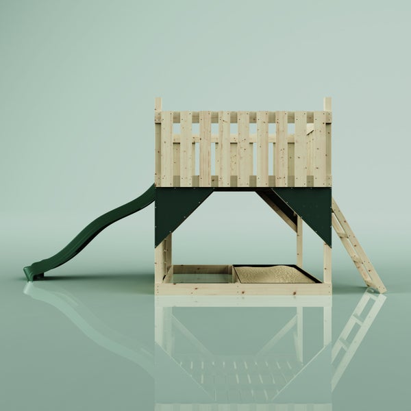 Spielturm mit Rutsche, Leiter und Sandkasten aus Holz