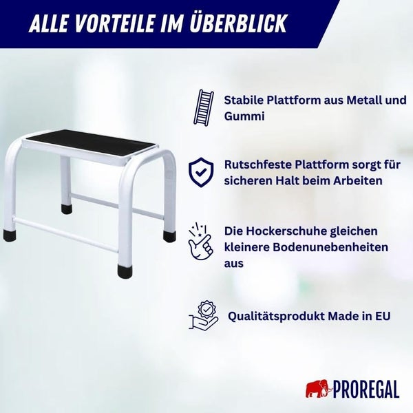 PROREGAL Tritthocker mit Rutschfester Gummimatte Economy Basic Beidseitig Begehbar 1 Stufe Höhe 27 cm Traglast 150 kg
