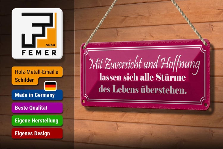 Blechschild Spruch 27x10cm Hoffnung alle Stürme übersehen Dekoration