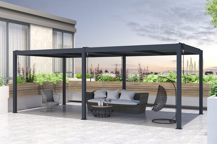 Pergola Aluminium Lamellendach SANTA B600 x T304 x H220 cm, Aluminiumpfosten 10 x 10 cm, Anthrazitgrau