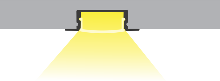 TIVENDIS Led Alu Profil 2 m EF Komplett Set für Strip / Streifen bis 12 mm breit | Abdeckung schwarz, Endkappen |  Einbau Fußleisten Flachprofil eloxiert