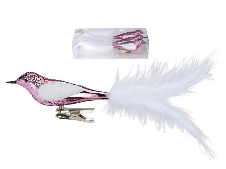 Weihnachtsbaumschmuck Vögel mit Clip und echten Federn im Dreierpack