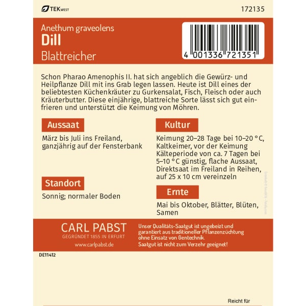 Dill Blattreicher Samen von Pabst Keimkraft