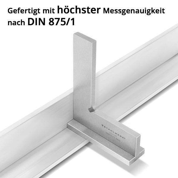 Stahlwerks Anschlagwinkel aus Edelstahl nach DIN 875/1 gefertigt für präzise Messarbeiten im Metallbau und der Werkstatt