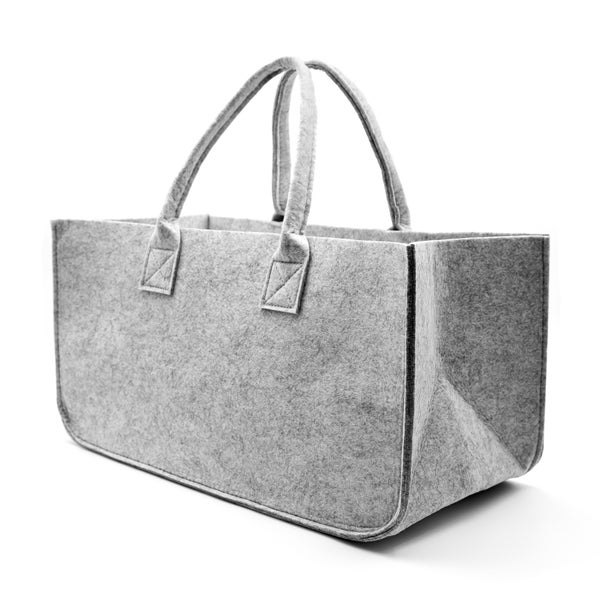 BigDean 3 Stück Filztasche groß in Hellgrau für Kaminholz oder als Shopper verwendbar – Kaminholzkorb im leichten & kompakten Design – faltbarer Holzkorb