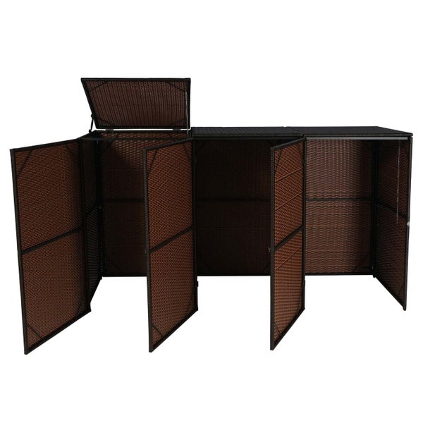 Gartengeräteschrank mit drei Türen und einem Deckel aus Korbgeflecht