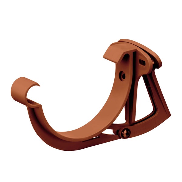 Brauner verstellbarer Rinnenhalter aus Kunststoff für Dachrinnen.