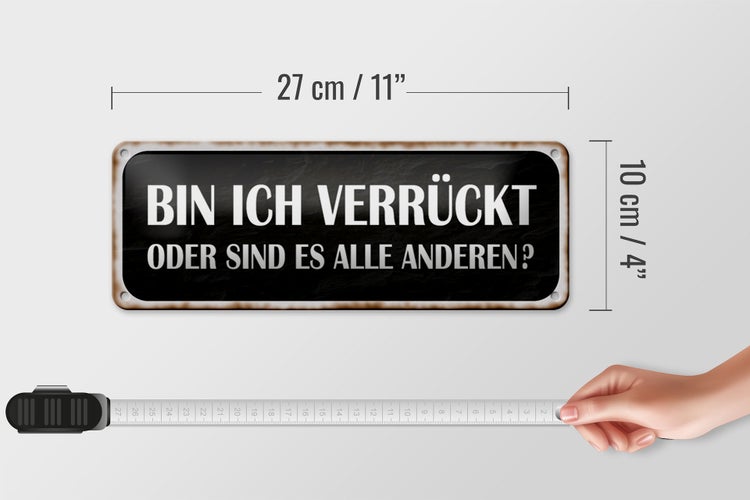 Blechschild Spruch 27x10cm bin ich verrückt oder andere Dekoration