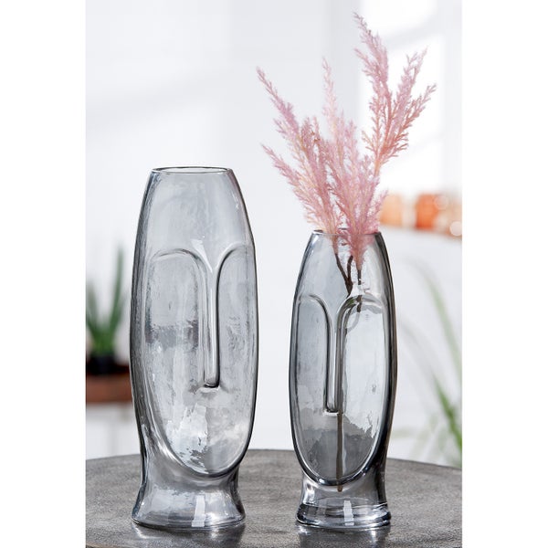 Gesichtsvase GILDE MOAI Vase grau Höhe 25cm Glas