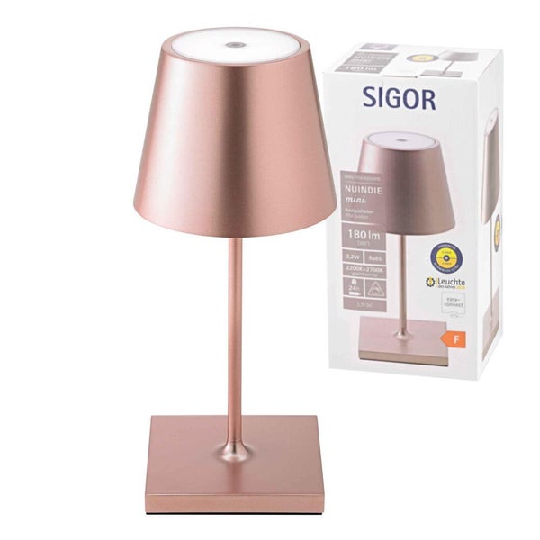 LED Akku-Tischleuchte Nuindie Mini aus Aluminiumdruckguss in Roségold IP54