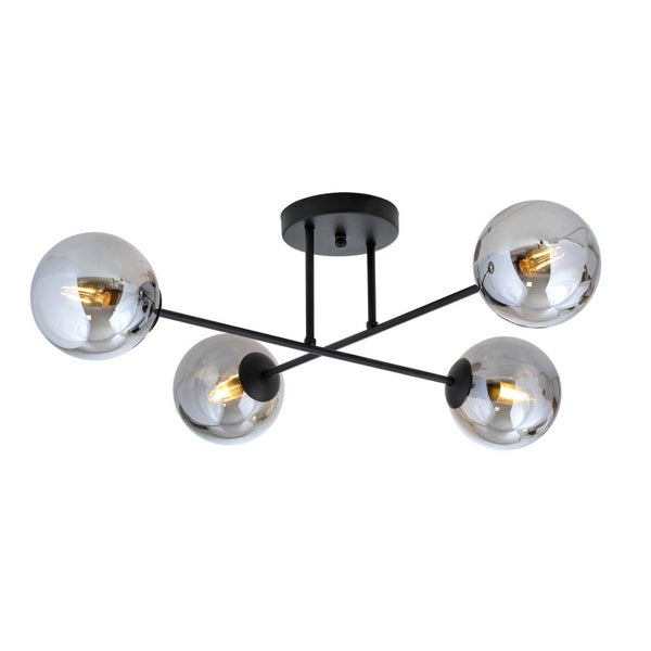 Euluna Deckenlampe Glassy (Modern) in Schwarz aus Glas (4 flammig, E14) - Deckenleuchte Lampe Wohnzimmerleuchte