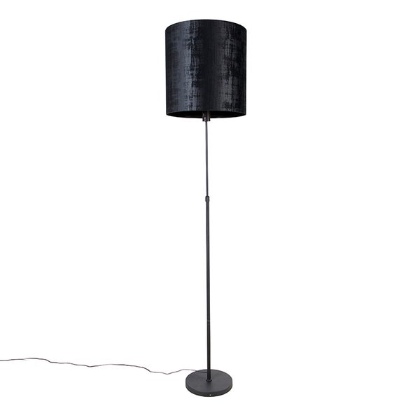 QAZQA - Modern Stehlampe schwarz Schirm schwarz 40 cm verstellbar - Parte I Wohnzimmer I Schlafzimmer - Textil Länglich - LED geeignet E27