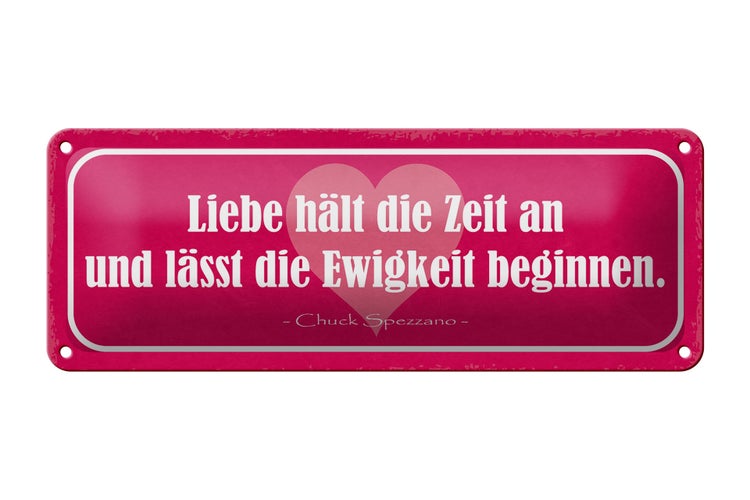 Blechschild Spruch 27x10cm Liebe hält die Zeit an und lässt Dekoration