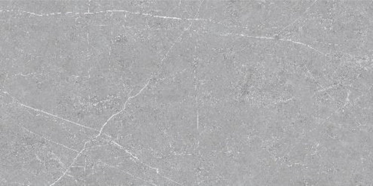 Graue Feinsteinzeugfliese mit Marmoroptik.