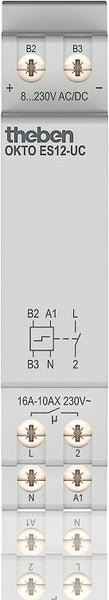 Theben 3120131 OKTO ES12-UC Elektronischer Stromstoßschalter I 1 Schließer I Potenzialfreier Multispannungseingang 8V - 230V I DIN-Schiene I LED BIS 600W