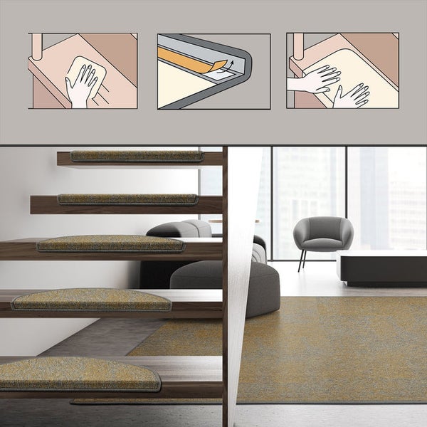 FLOORDIREKT Stufenmatte York - Widerstandsfähig & Pflegeleicht - Gelb - Halbrund - 23.5 x 65 cm