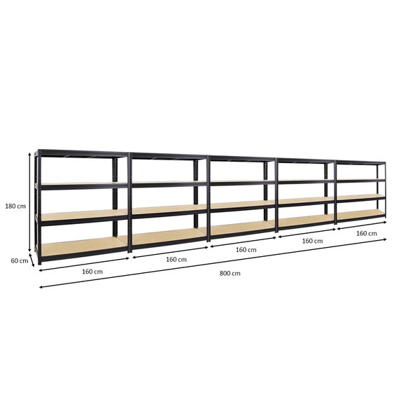 PROREGAL Mega Deal 5x Schwerlastregal Dino HxBxT 180 x 160 x 60 cm Fachlast 600 kg Schwarz