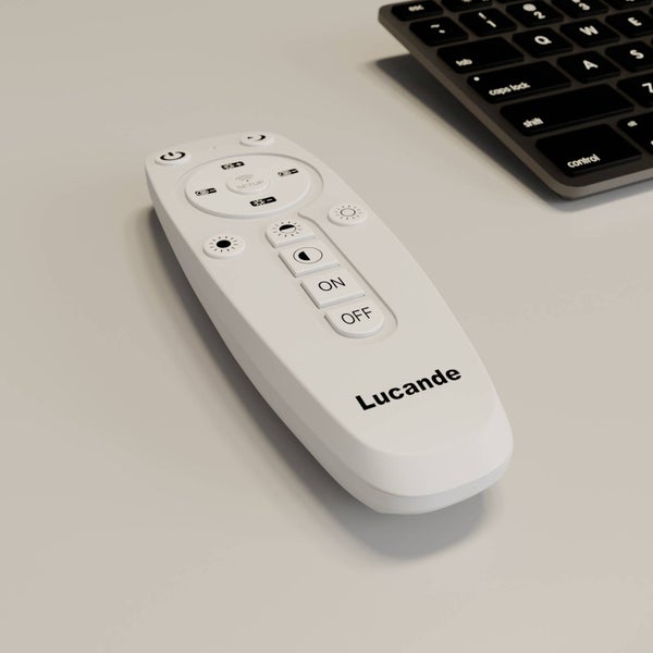 Lucande Fernbedienung für Leuchten mit Tasten für Ein und Aus sowie Steuerung von Helligkeit und Farbtemperatur.