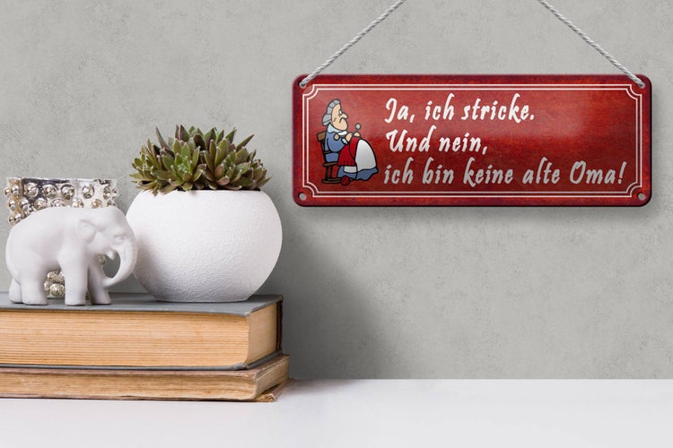 Blechschild Spruch 27x10cm ich stricke bin keine alte Oma Dekoration