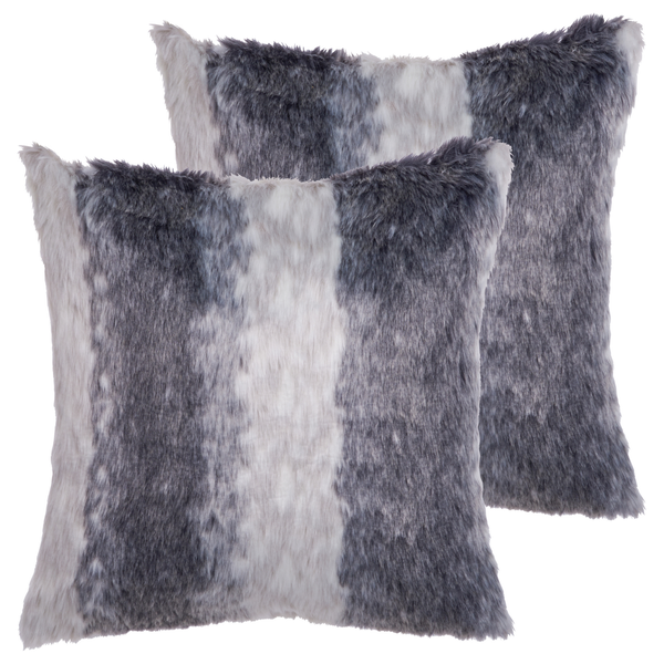 Dekokissen 2er Set HORDEUM Webpelz 45 x 45 cm Grau Streifenmuster