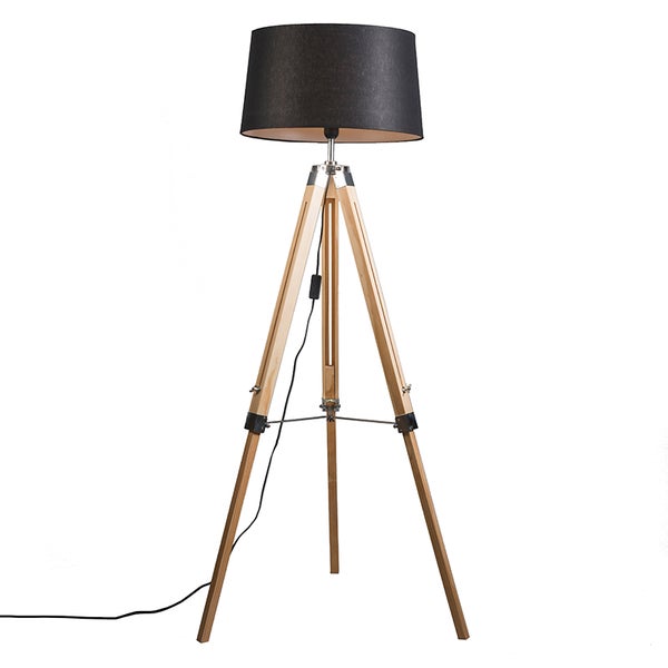 QAZQA - Industrie I Vintage I Stehleuchte I Stehlampe I Standleuchte I Lampe I Leuchte im Landhausstil mit schwarzem Leinenschirm 45 cm - Tripod I Dreifuß Lampe I Dreifuss I Wohnzimmer I Schlafzimmer