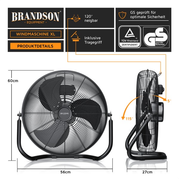 Brandson - Windmaschine Retro Stil 160 Watt - Ventilator in Chrom - Standventilator 50 cm - Bodenventilator - hoher Luftdurchsatz