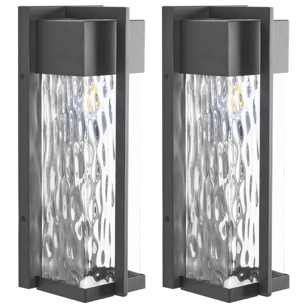 Zweier-Set moderne rechteckige Außenwandleuchten mit strukturiertem Glas.