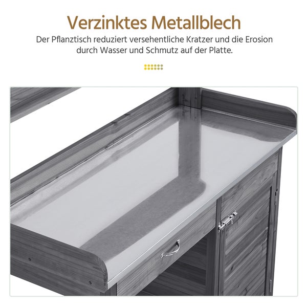 Detailansicht Pflanztisch mit verzinkter Metallplatte
