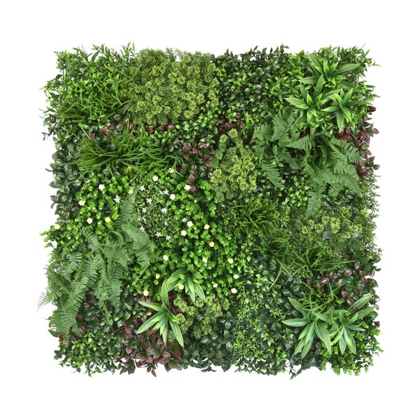 Künstliche Pflanzenwand mit verschiedenen Grünpflanzen