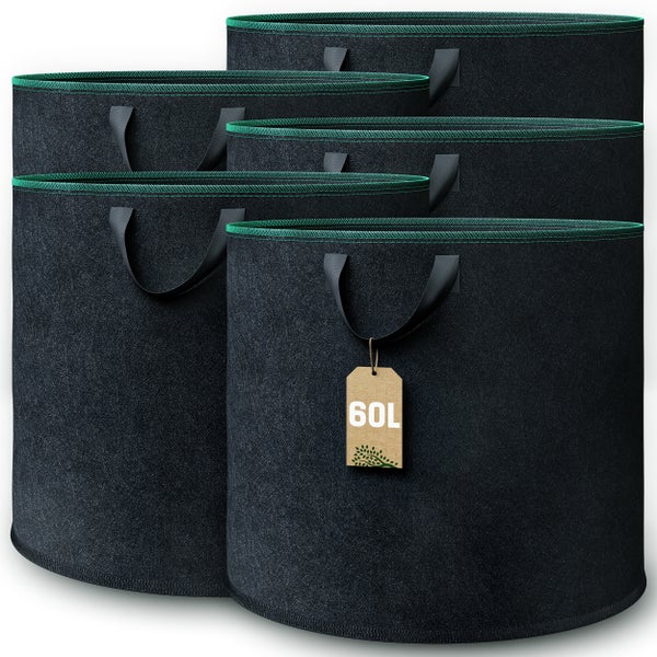 GardenGloss® Pflanzsack (5 Stück) - 60L Pflanztasche aus Vliesstoff - Pflanzentasche für Kartoffeln, Tomaten und Erdbeeren - Farbe Schwarz - Verwendung im Innen- und Außenbereich