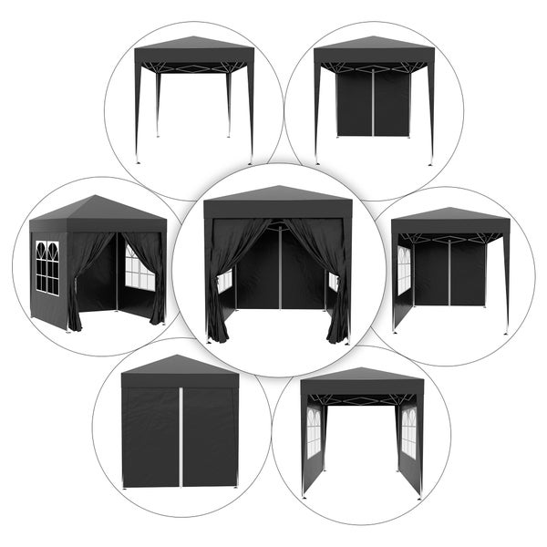 Outsunny Pavillon 2x2m Wasserdicht, Pop-up Faltpavillon mit 4 Seitenwänden, Abflusslöcher Fenster, faltbar Partyzelt UV 30+, Gartenzelt mit Tragetasche, Gartenpavillon für Terrasse, Schwarz