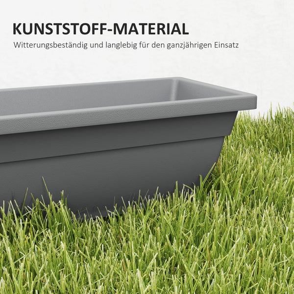 Outsunny 5er Set Blumentopf aus Kunststoff, 59 x 21 x 16 cm stapelbar Blumentöpfe Set, wetterfest Übertopf, Töpfe für innen und außen, Grau