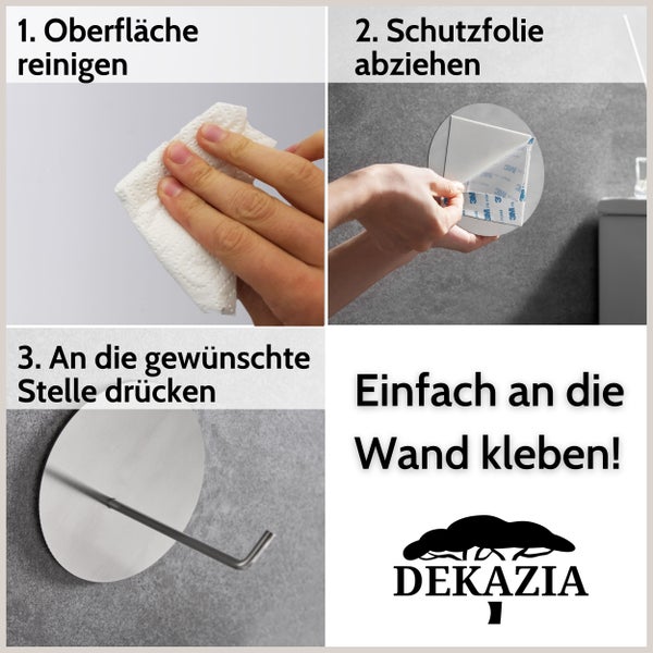 DEKAZIA® Toilettenpapierhalter ohne Bohren Edelstahl gebürstet | Klopapierhalter ohne Bohren | Klorollenhalter ohne Bohren Klopapierhalter WC Rollenhalter ohne Bohren WC Papier Halterung Kleben