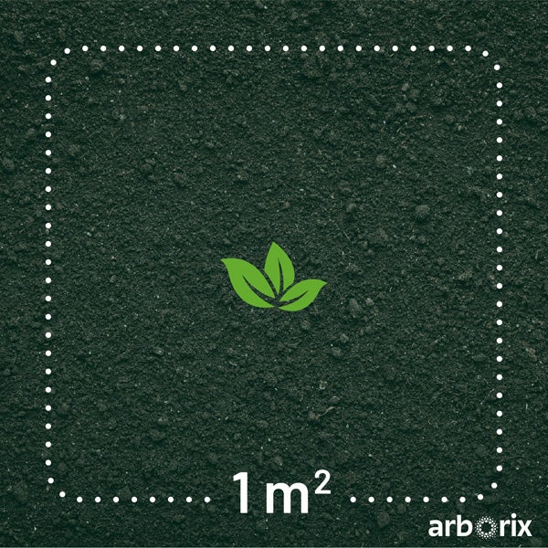 Bodenfläche von einem Quadratmeter mit Arborix Logo