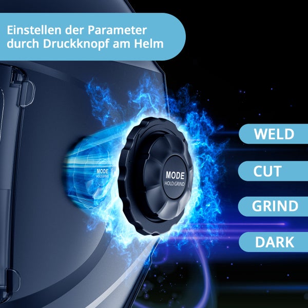 Detailansicht des Einstellknopfes zur Parameteranpassung am Schweisshelm
