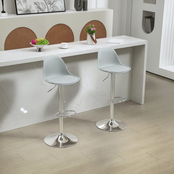 HOMCOM Barhocker 2er Set, Gepolstert Barstuhl mit Stahlgestell, Lehne, Höhenverstellbar Küchenstühle mit Fußstütze 360° Drehbar Tresenhocker für Küche, Wohnzimmer, Esszimmer, Kunstleder Grau