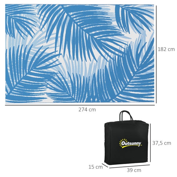 Outsunny Outdoorteppich, mit Tragetasche, für Camping, Terrasse, 182 x 274 cm, Kunststoff, Blau
