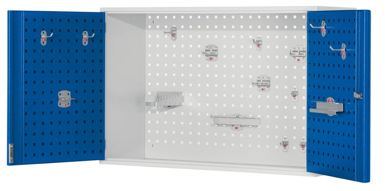 Geöffneter Werkzeugschrank mit Lochplatte und Haken