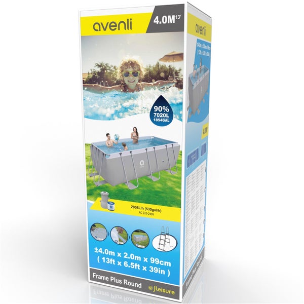 Avenli Frame Rectangular Pool Set 400x200x99 cm, Aufstellpool, reckteckig, mit Pumpe, grau
