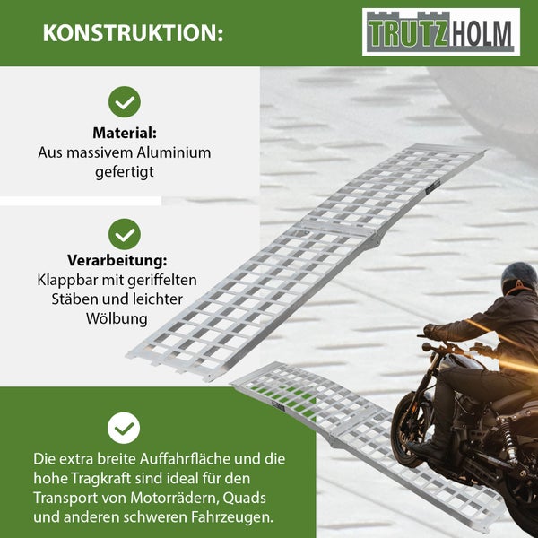 TRUTZHOLM 2 x Auffahrrampen 230 cm 1360 kg Traglast Alu klappbar grau Riffelstab Rampe Verladerampen